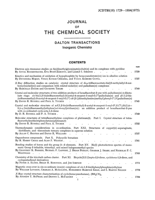 Contents Pages Journal Of The Chemical Society Dalton
