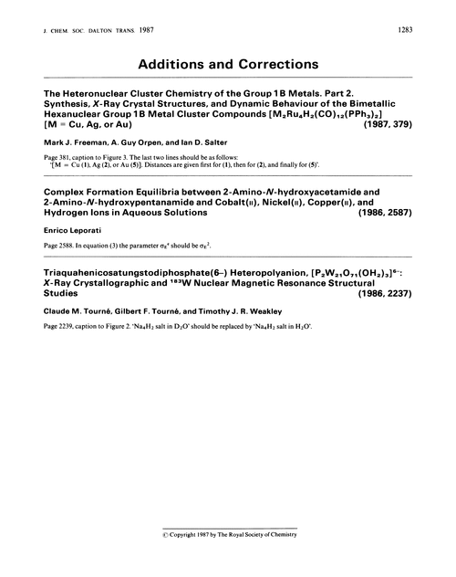 Additions and corrections