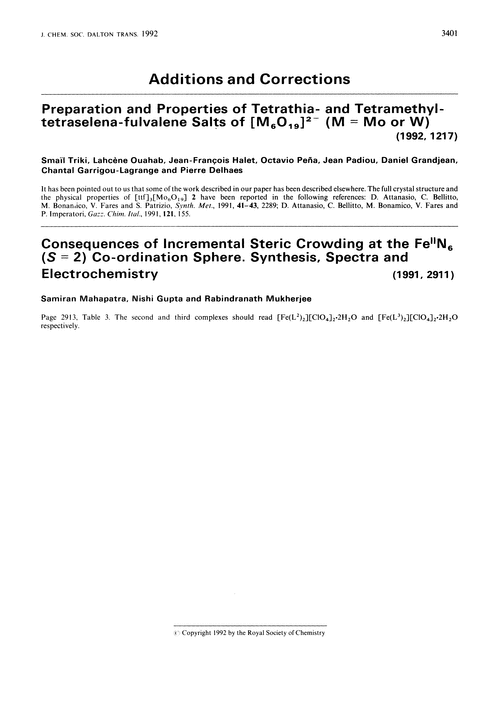 Additions and corrections