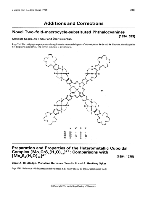 Additions and corrections