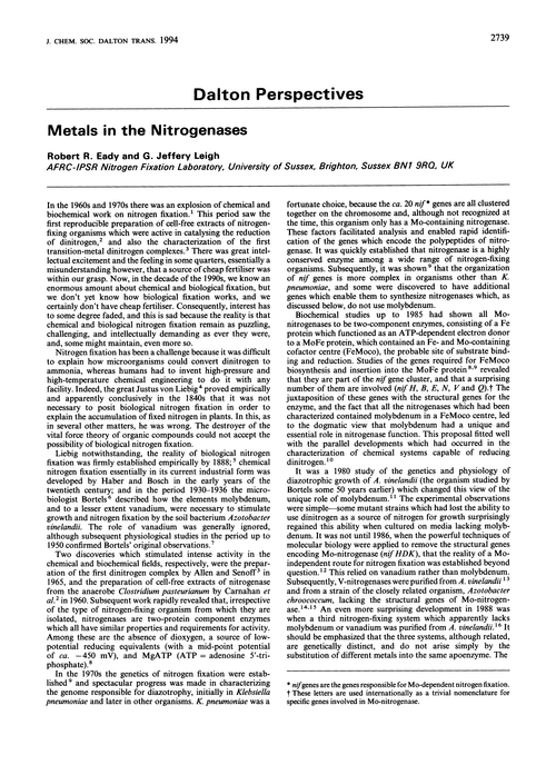 Dalton perspectives. Metals in the nitrogenases