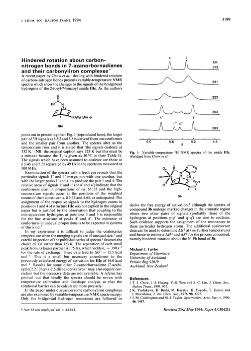 Hindered rotation about carbon–nitrogen bonds in 7-azanorbornadienes and their carbonyliron complexes