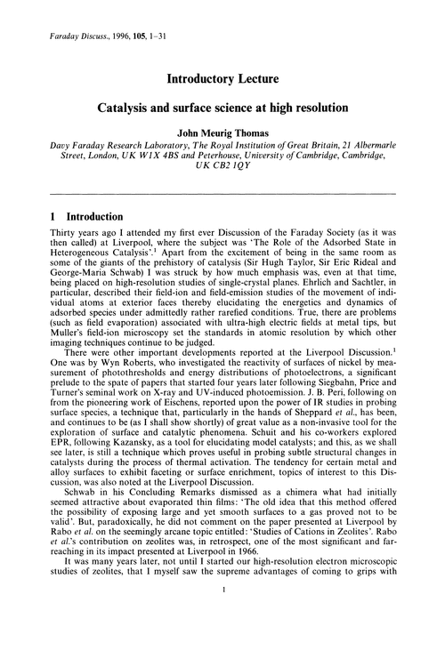 Introductory lecture. Catalysis and surface science at high resolution