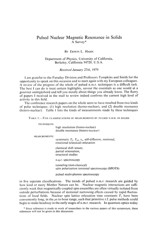 Pulsed nuclear magnetic resonance in solids. A survey