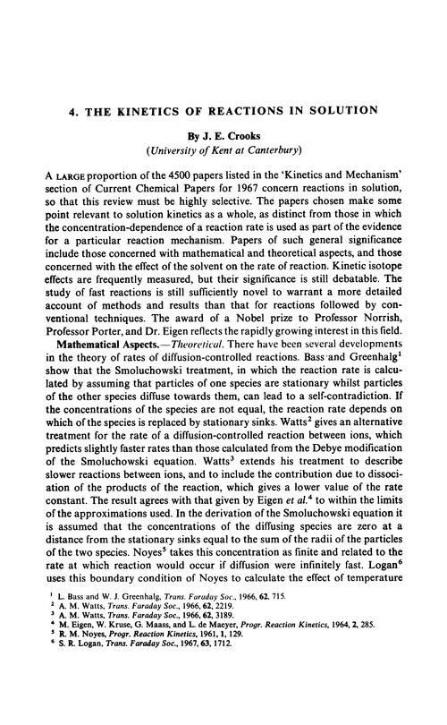 Chapter 4. The kinetics of reactions in solution