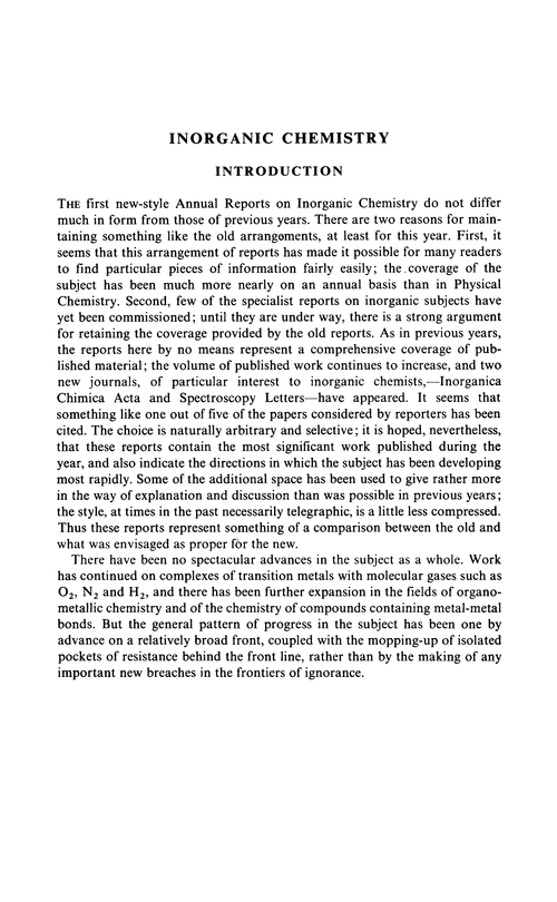 Inorganic chemistry. Chapter 9. Introduction