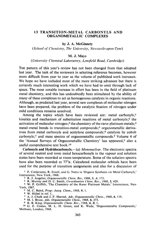 Chapter 13. Transition-metal carbonyls and organometallic complexes