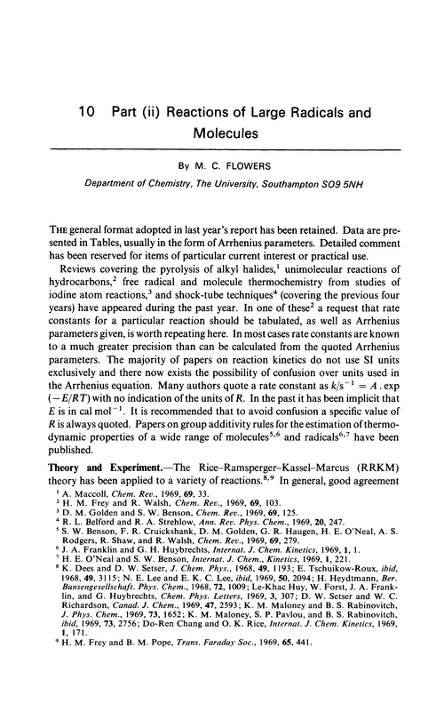 Chapter 10. Gas kinetics. Part (ii) Reaction of large radicals and molecules