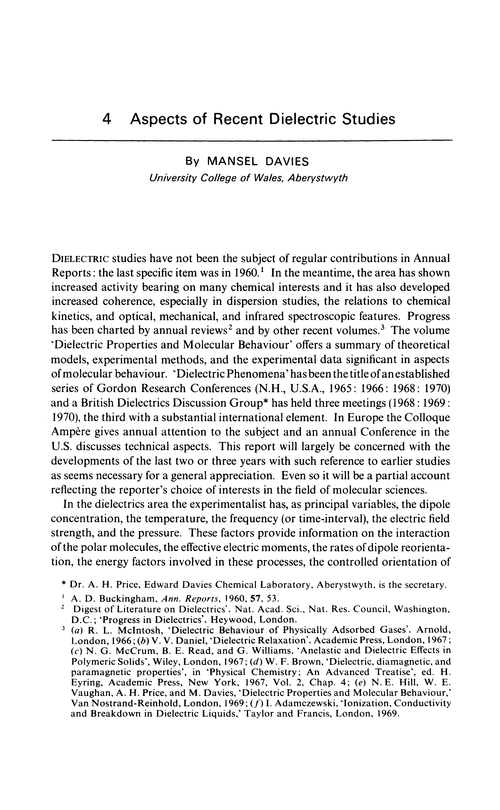 Chapter 4. Aspects of recent dielectric studies
