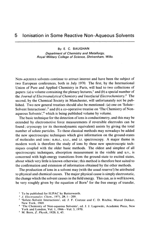 Chapter 5. Ionisation in some reactive non-aqueous solvents