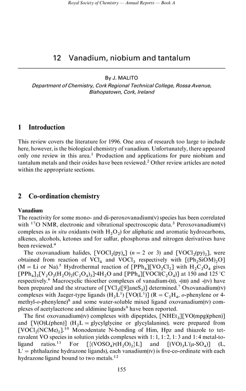 Chapter 12. Vanadiumm, niobium and tantalum