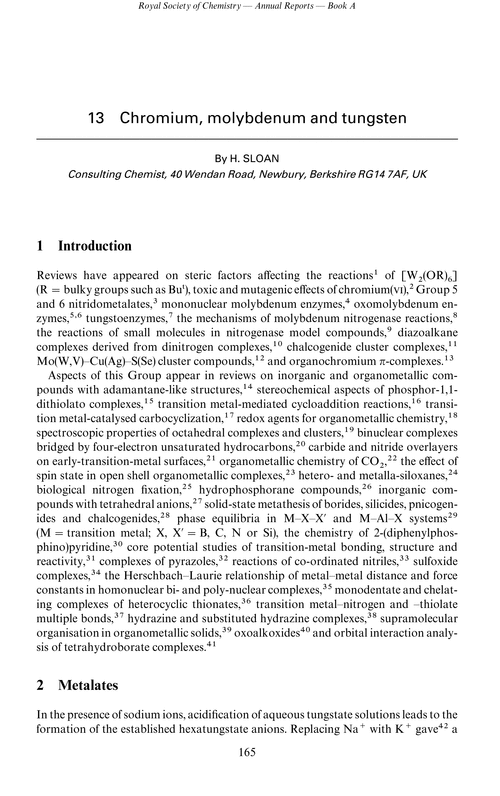 Chapter 13. Chromium, molybdenum and tungsten