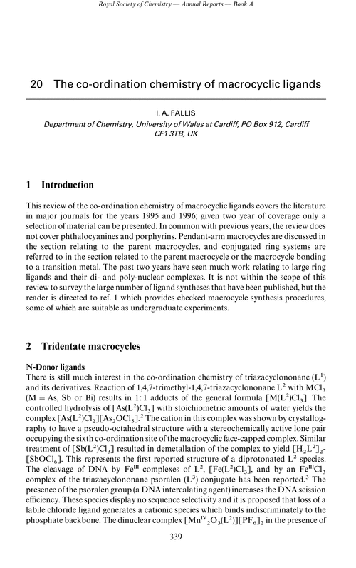 Chapter 20. The co-ordination chemistry of macrocyclic compounds