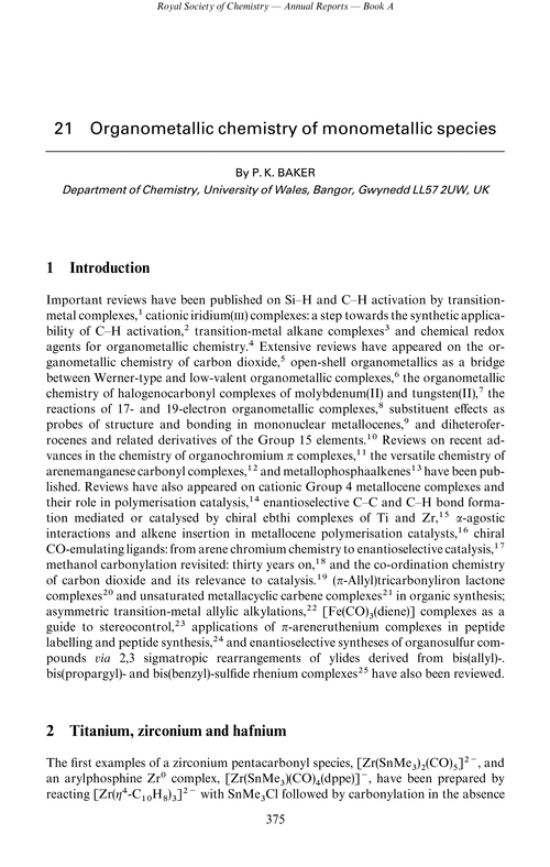 Chapter 21. Organometallic chemistry of monometallic species