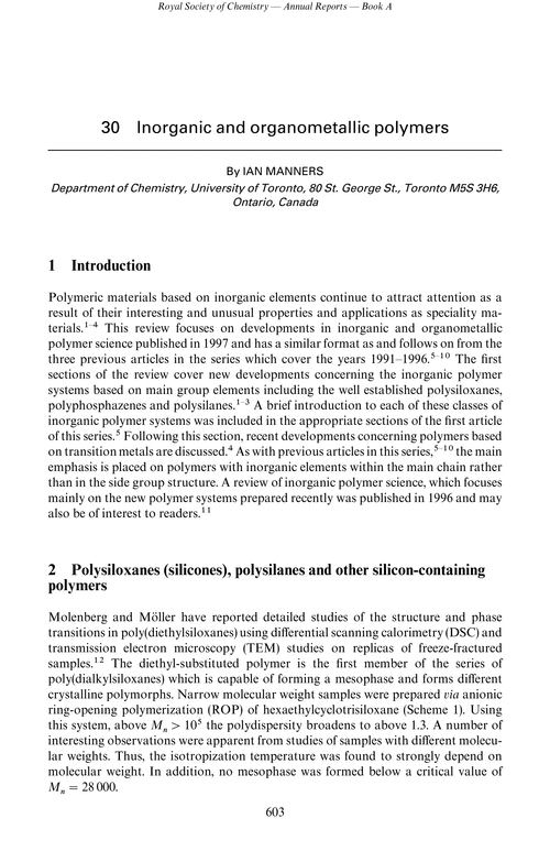 Chapter 30. Inorganic and organometallic polymers