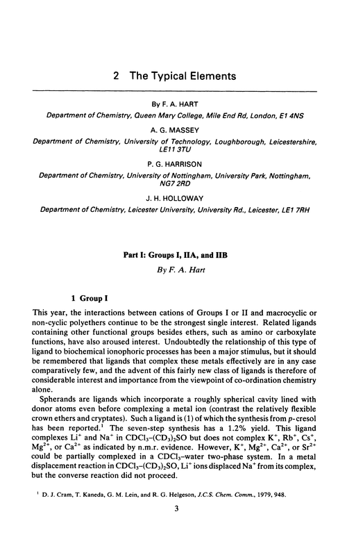 Chapter 2. The typical elements. Part I: Groups I, IIA, and IIB