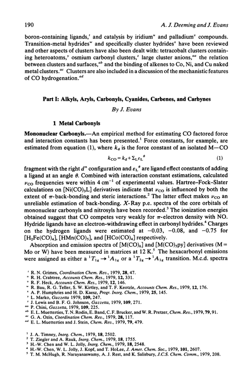 Chapter 4. Organometallic chemistry. Part I: Alkyls, aryls, carbonyls, cyanides, carbenes, and carbynes