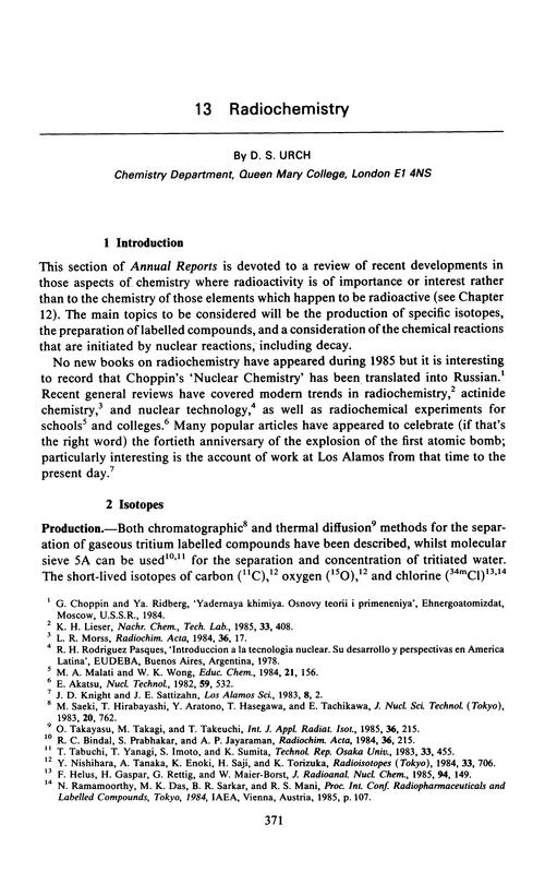 Chapter 13. Radiochemistry