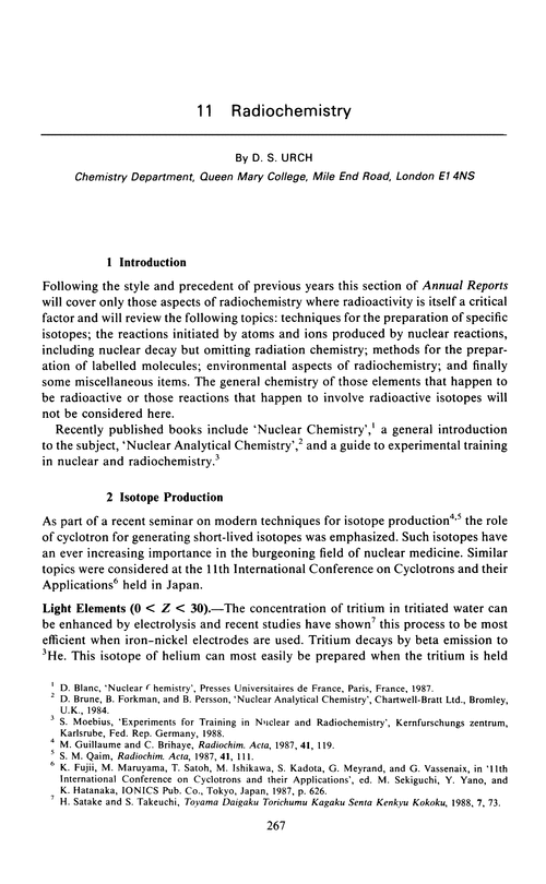 Chapter 11. Radiochemistry