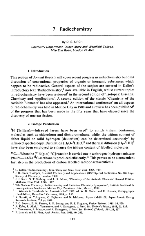 Chapter 7. Radiochemistry