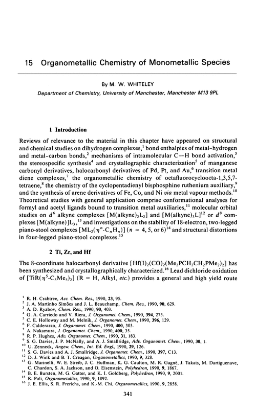 Chapter 15. Organometallic chemistry of monometallic species
