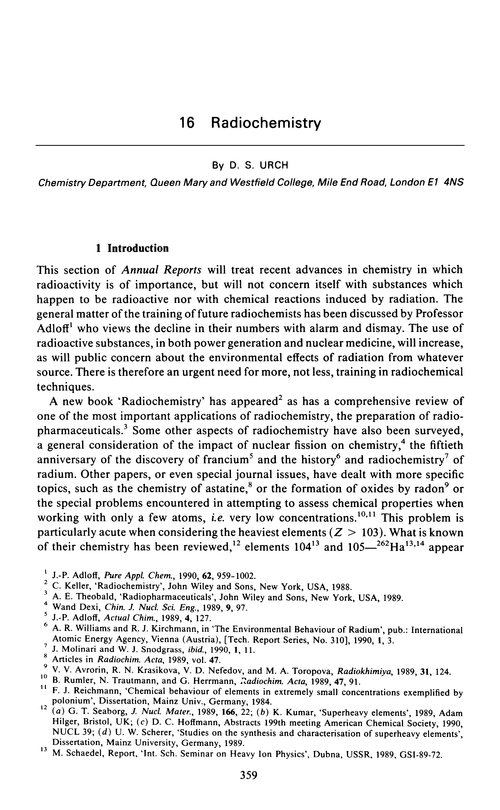 Chapter 16. Radiochemistry