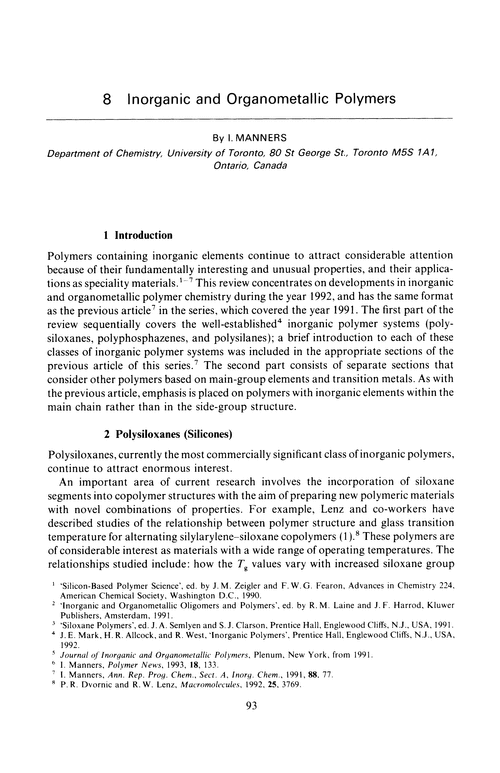 Chapter 8. Inorganic and organometallic polymers