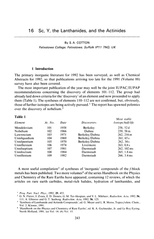 Chapter 16. Sc, Y, the lanthanides, and the actinides