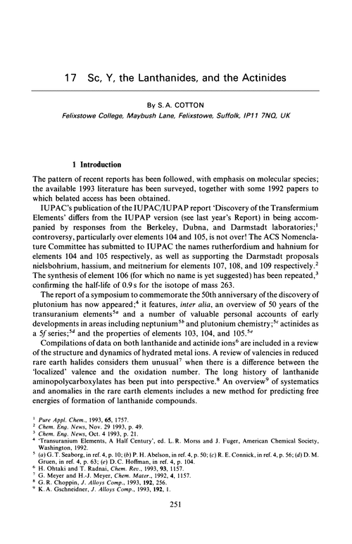 Chapter 17. Sc, Y, the lanthanides, and the actinides