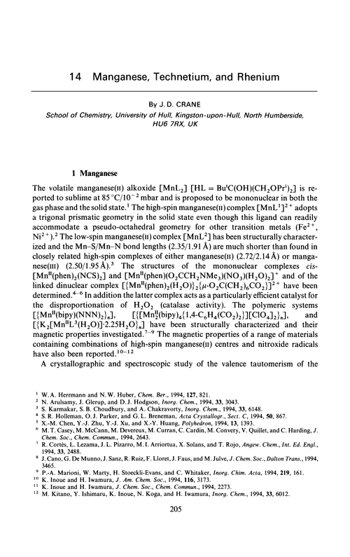 Chapter 14. Manganese, technetium, and rhenium