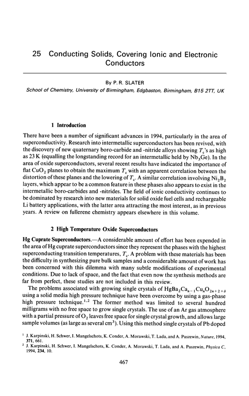 Chapter 25. Conducting solids, covering ionic and electronic conductors