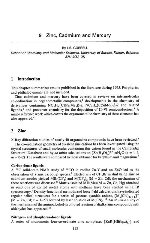 Chapter 9. Zinc, cadmium and mercury