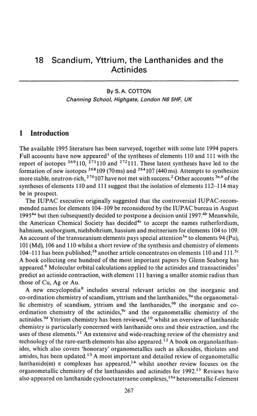 Chapter 18. Scandium, yttrium, the lanthanides and the actinides