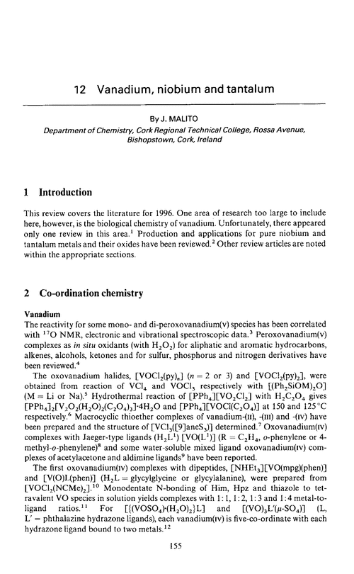 Chapter 12. Vanadium, niobium and tantalum