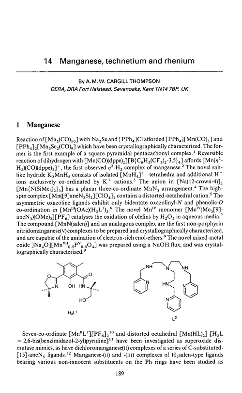 Chapter 14. Manganese, technetium and rhenium