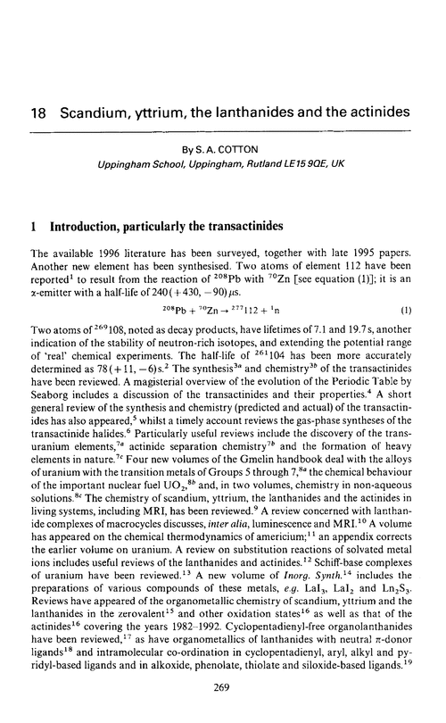 Chapter 18. Scandium, yttrium, the lanthanides and the actinides