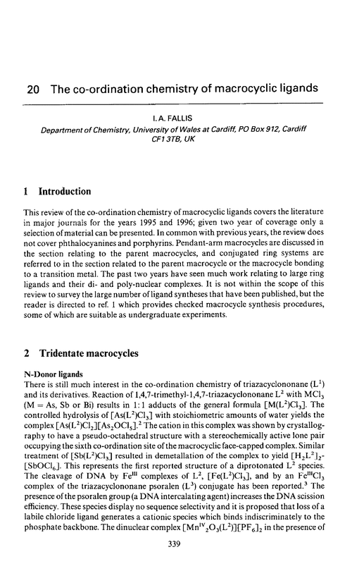 Chapter 20. The co-ordination chemistry of macrocyclic ligands