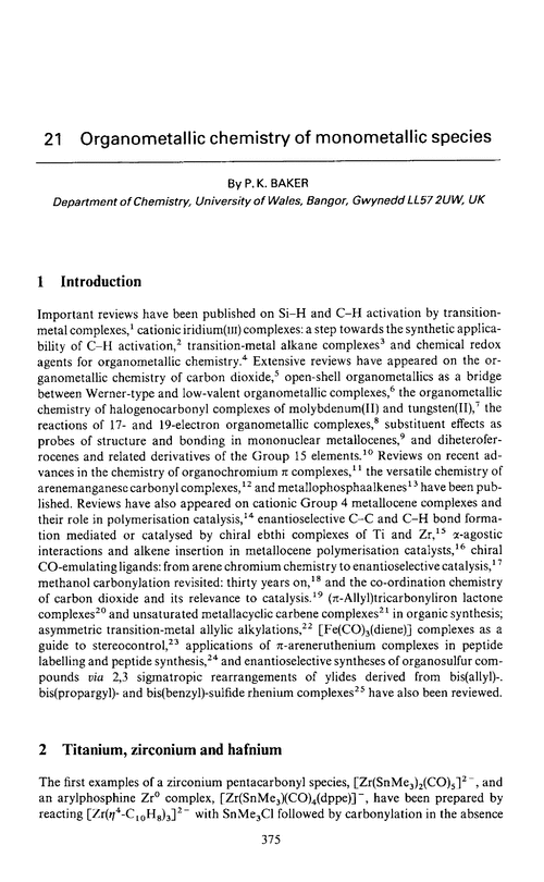 Chapter 21. Organometallic chemistry of monometallic species