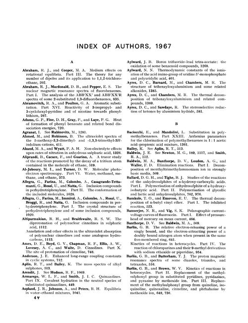 Index of authors, 1967