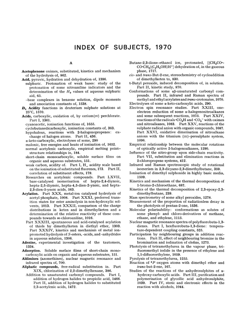 Index of subjects, 1970