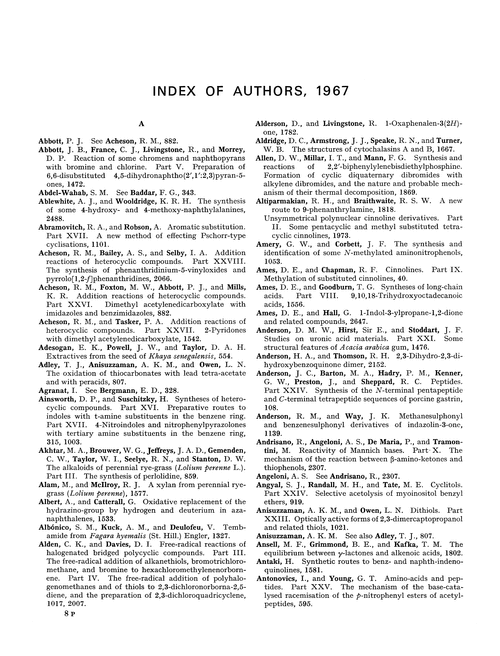 Index of authors, 1967