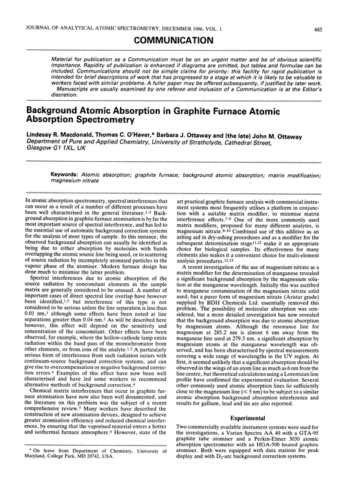 Communication. Background atomic absorption in graphite furnace atomic absorption spectrometry