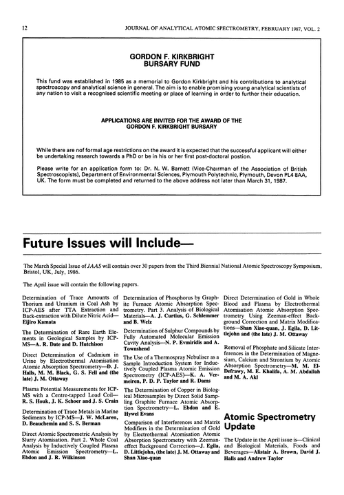Papers in future issues
