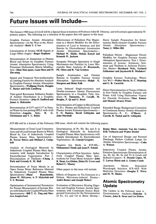 Papers in future issues