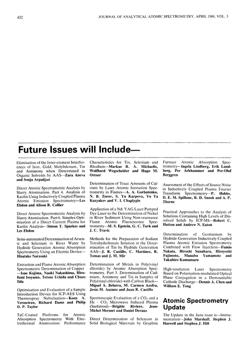 Papers in future issues
