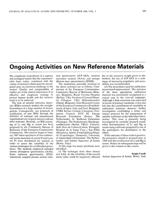 Ongoing activities on new reference materials
