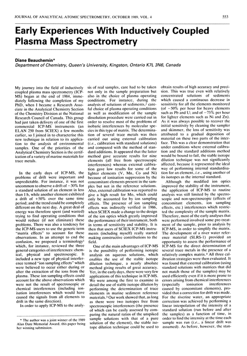 Early experiences with inductively coupled plasma mass spectrometry