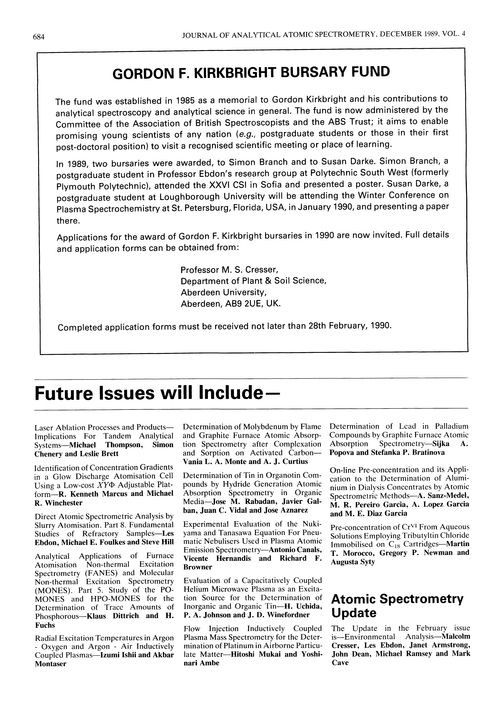 Papers in future issues
