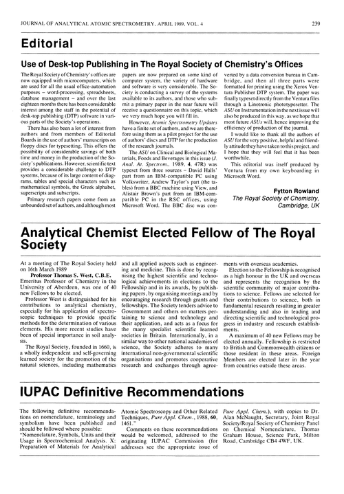 Analytical Chemist Elected Fellow of the Royal Society