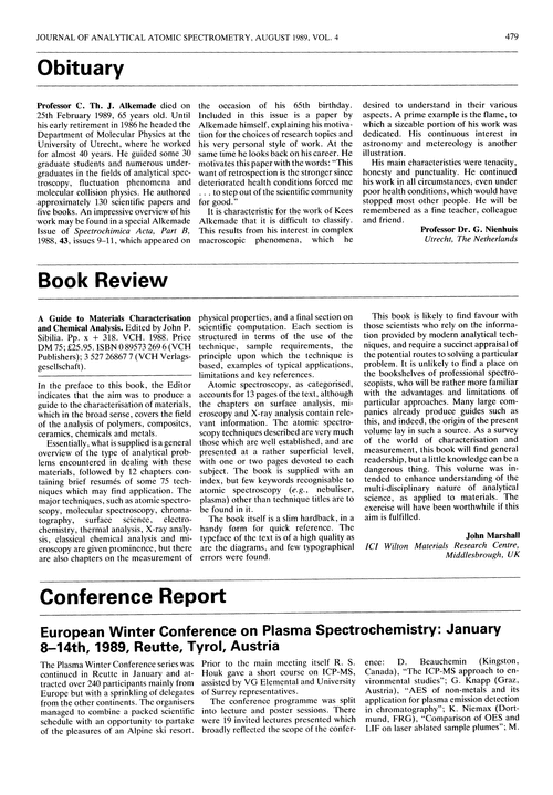 Conference report. European Winter Conference on Plasma Spectrochemistry: January 8–14th, 1989, Reutte, Tyrol, Austria